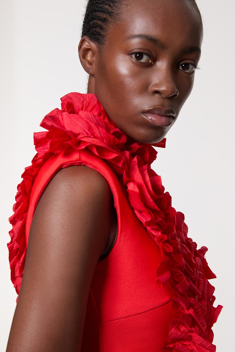Woven Rosette Crop Detail Top, Alternate, color, Red