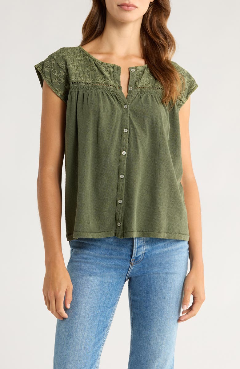 Lucky Brand Embroidered Sleeveless Top, Main, color, Dusty Olive