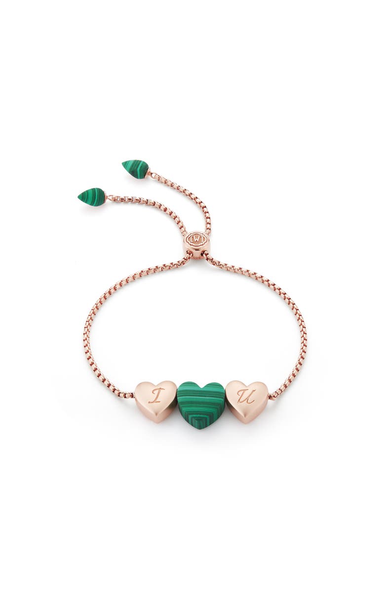 LuvMyJewelry Luv Me Love Heart Malachite Gemstone Rose gold Plated Silver Adjustable Bracelet, Main, color, 14Kt Rose Gold Vermeil