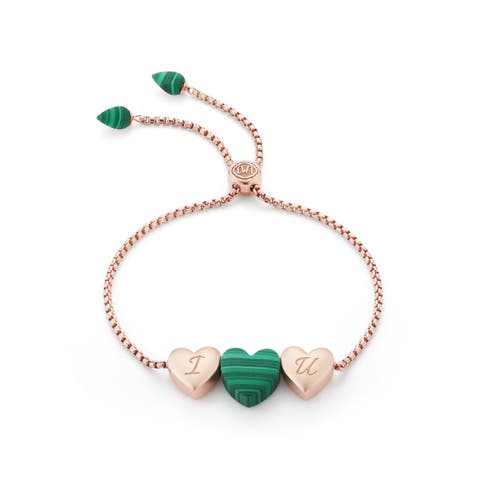 Luv Me Love Heart Malachite Gemstone Rose gold Plated Silver Adjustable Bracelet