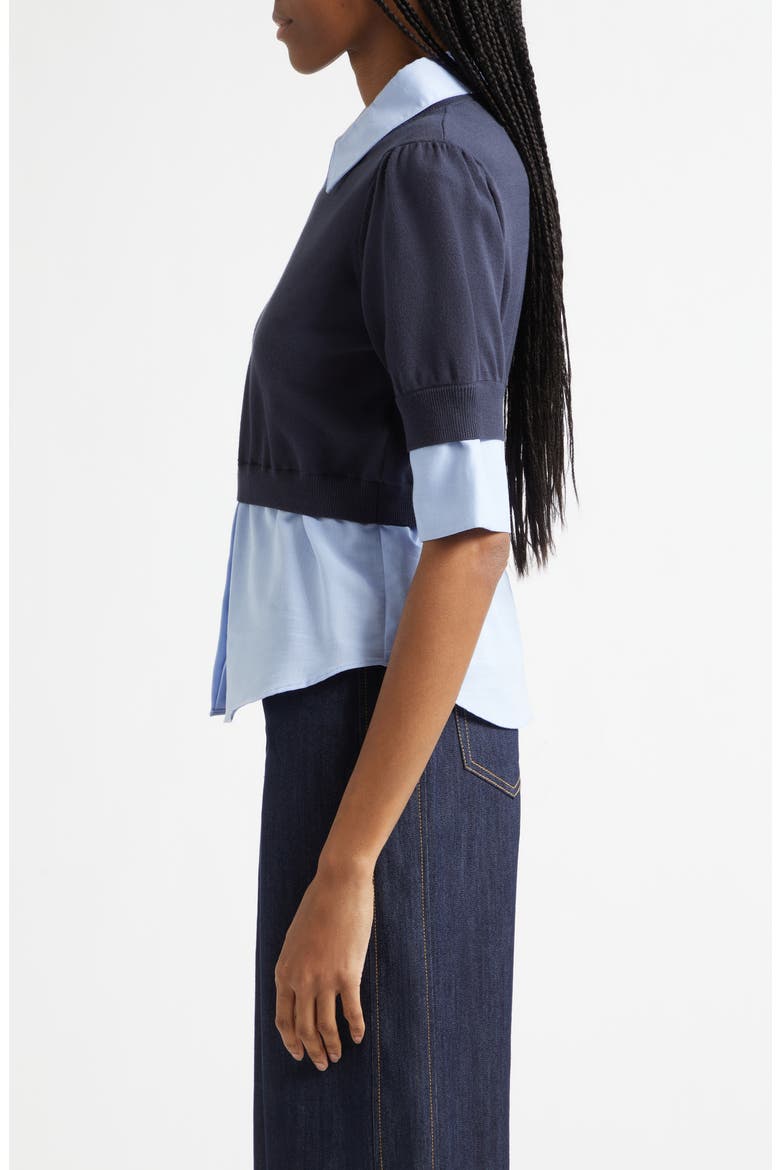 Capucine Mixed Media Top, Alternate, color, NAVY/ RAIN CLOUD