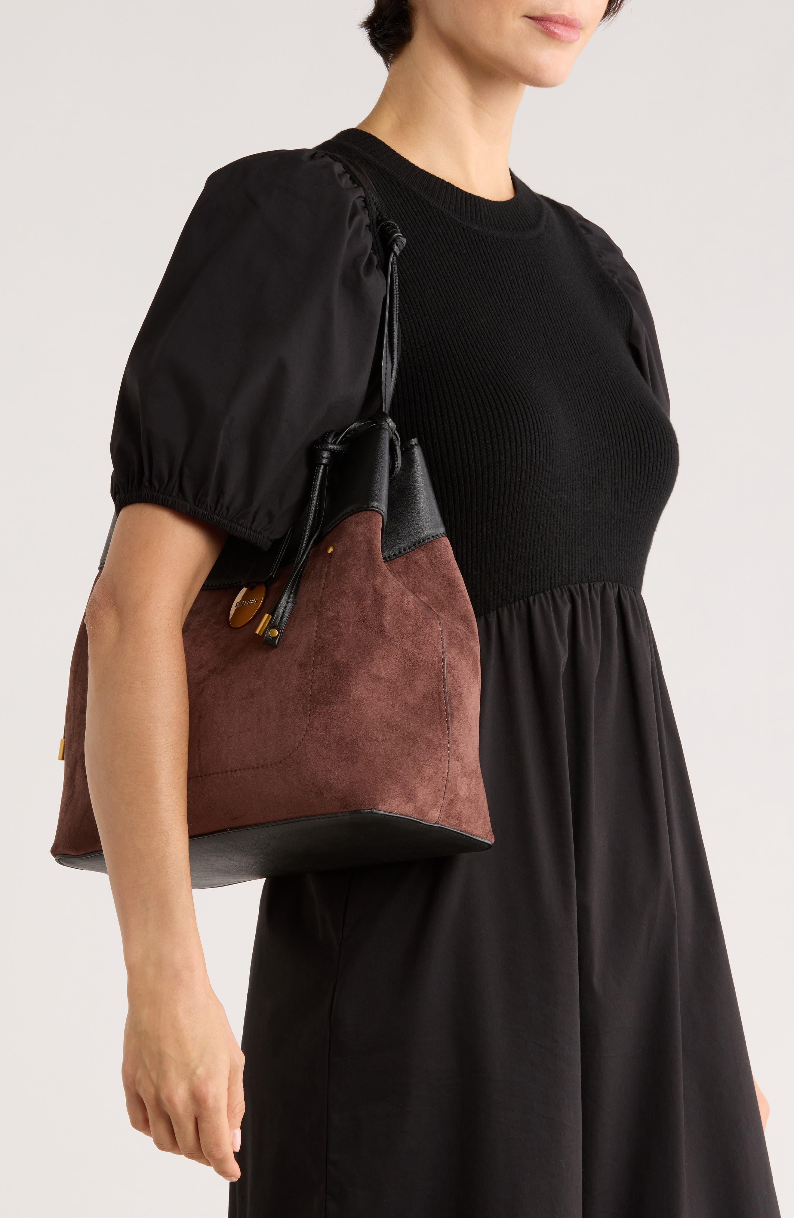 Steve Madden Opal Mixed Media Hobo Bag, Alternate, color, Suede Chocolate