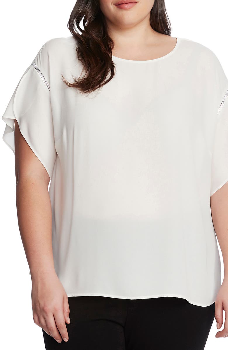 Vince Camuto Crochet Detail Tulip Sleeve Georgette Blouse, Main, color,