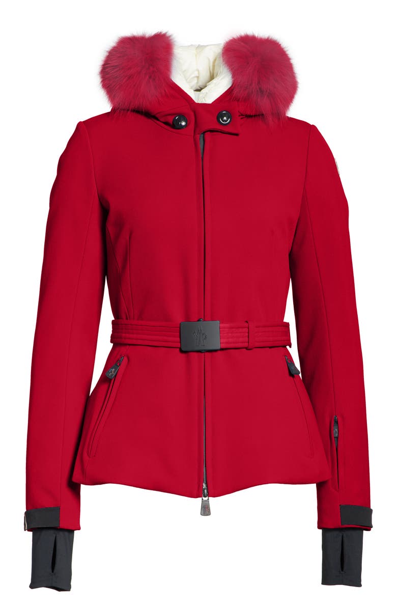 Moncler Bauges Water Repellent Hooded Down Coat with Detachable Genuine Fox Fur Trim, Alternate, color, 