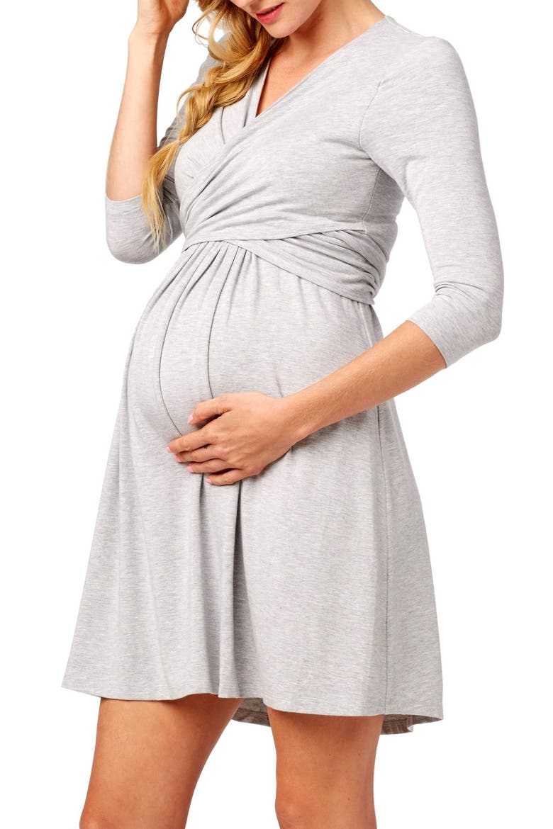 Maternity/Nursing Wrap Dress, Alternate, color, GREY HEATHER