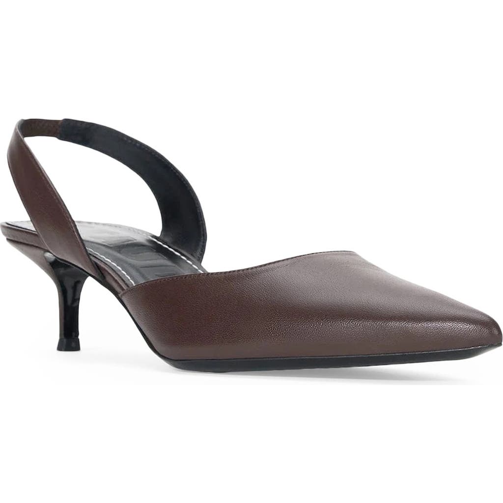 Staud Sebastian Slingback Pointed Toe Kitten Heel Pump In Brown
