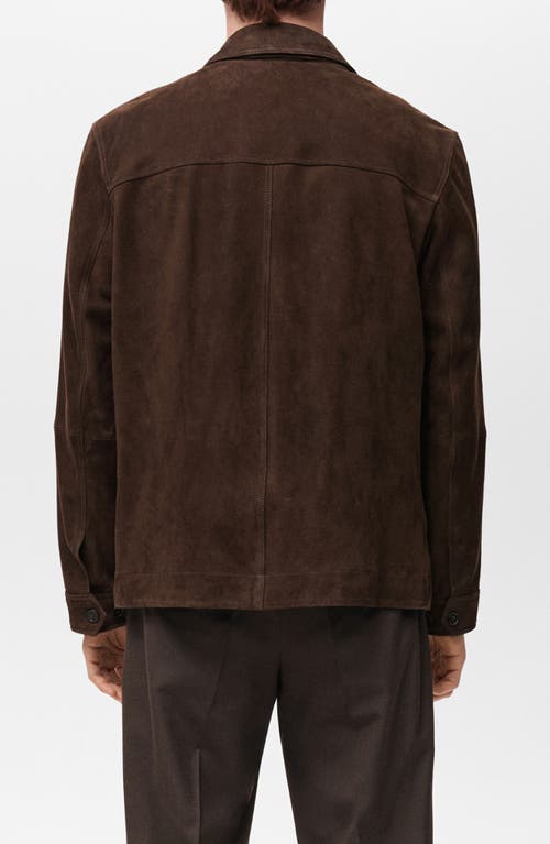 Mango Suede Button-up Shirt Jacket In Chocolate