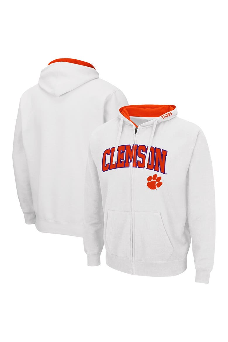 Men's Colosseum White Clemson Tigers Arch & Logo 3.0 Full-Zip Hoodie, Main, color, White