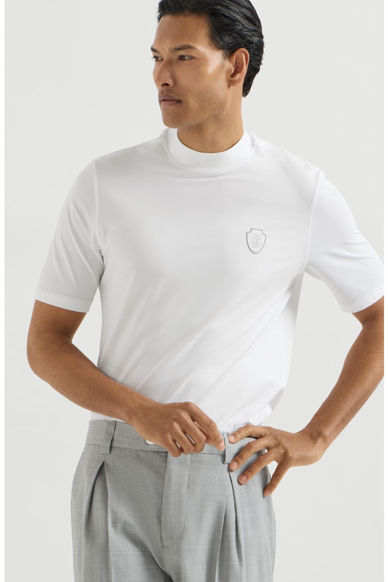 Techno piqué mock neck T-shirt with logo, Alternate, color, White