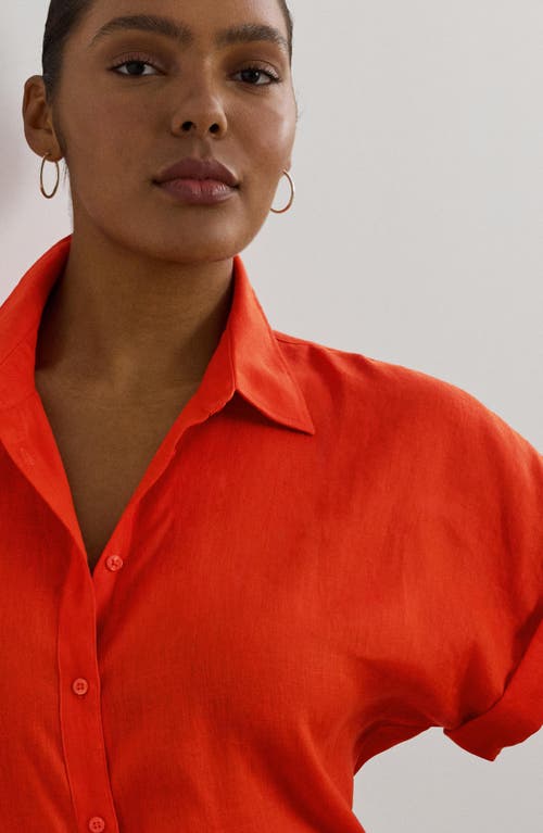 Ralph Lauren Lauren  Relaxed Fit Short Sleeve Linen Button-up Shirt In Red