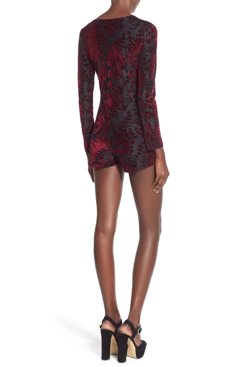 Missguided Velvet Surplice Romper, Alternate, color, 