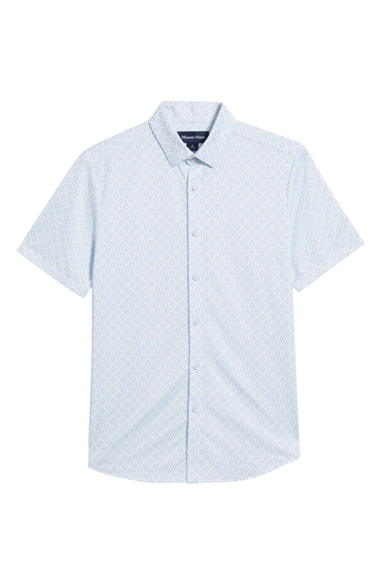 Mizzen+Main Halyard Trim Fit Short Sleeve Performance Button-Up Shirt, Alternate, color, White Radial Diamond