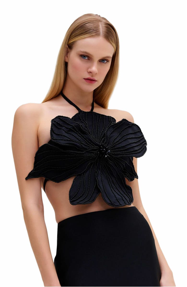 PatBO Hand-Beaded Flower Top, Alternate, color, Black