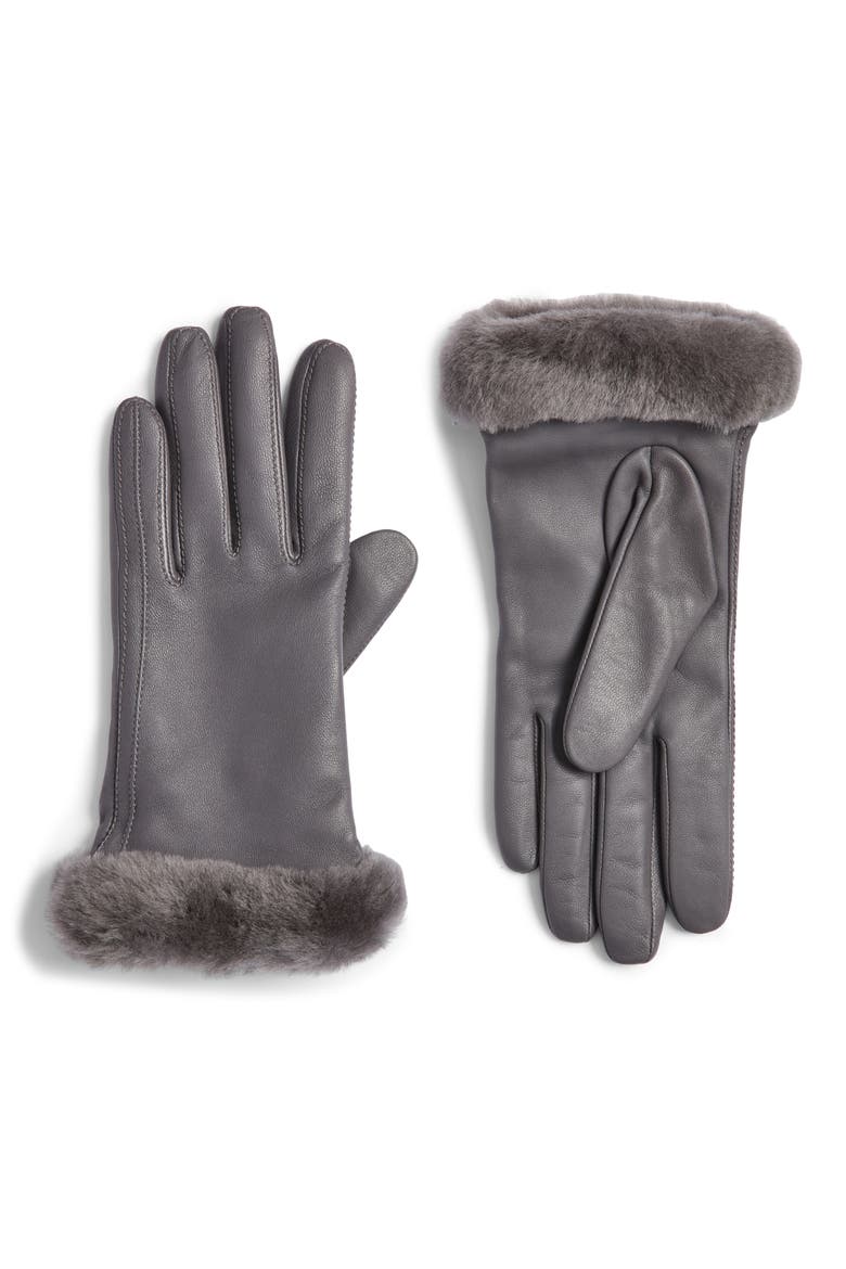 Genuine Shearling Leather Tech Gloves, Main, color, METAL