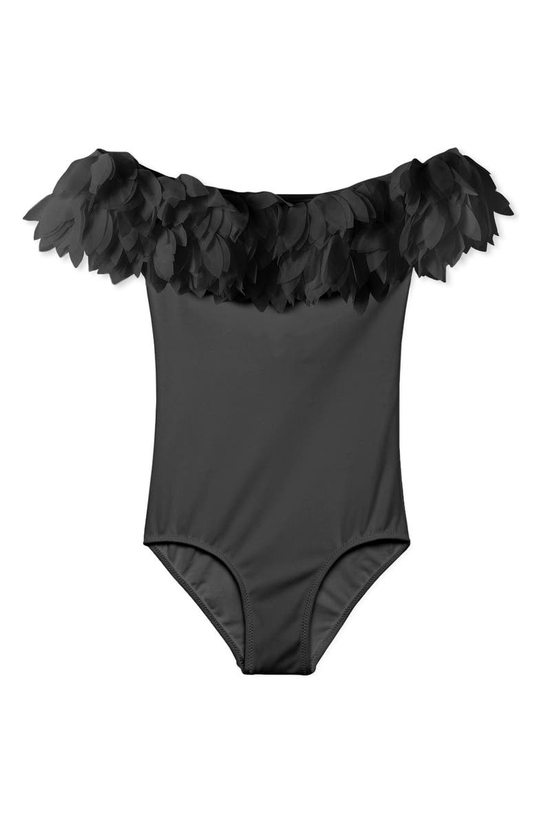 Stella Cove Black Petal One-Piece Swimsuit, Main, color,