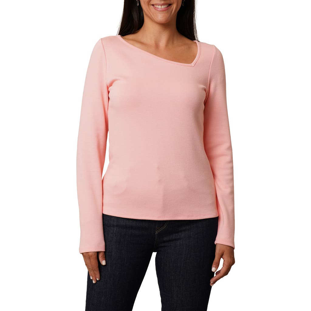 Cyrus Asymmetric Neck Long Sleeve Top In Pink