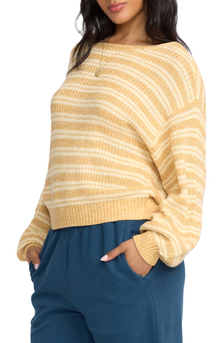 Billabong Light Wave Stripe Oversize Cotton Blend Sweater, Alternate, color, Gold Coast