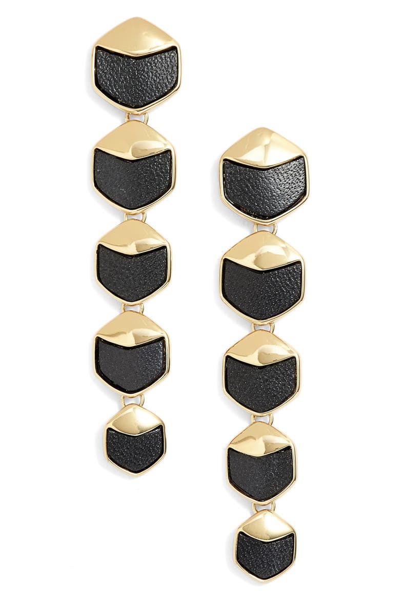 'Alana' Leather Linear Earrings, Main, color, GOLD/ BLACK LEATHER