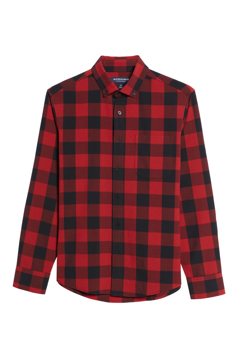 Men's City Trim Fit Buffalo Check Stretch Flannel Button-Down Shirt, Alternate, color, RED AND BLACK BUFFALO