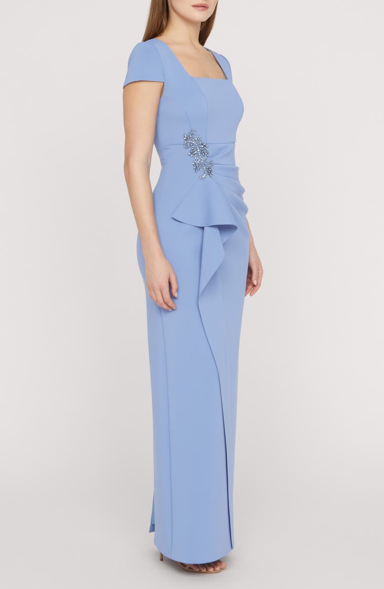 JS Collections Matilda Bead Detail Cascade Ruffle Gown, Alternate, color, Manor Blue