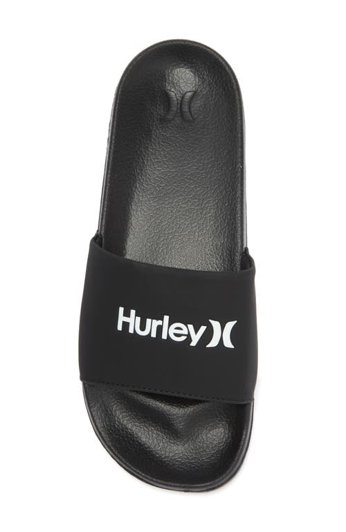 Hurley Wordmark Slide Sandal In Black/white