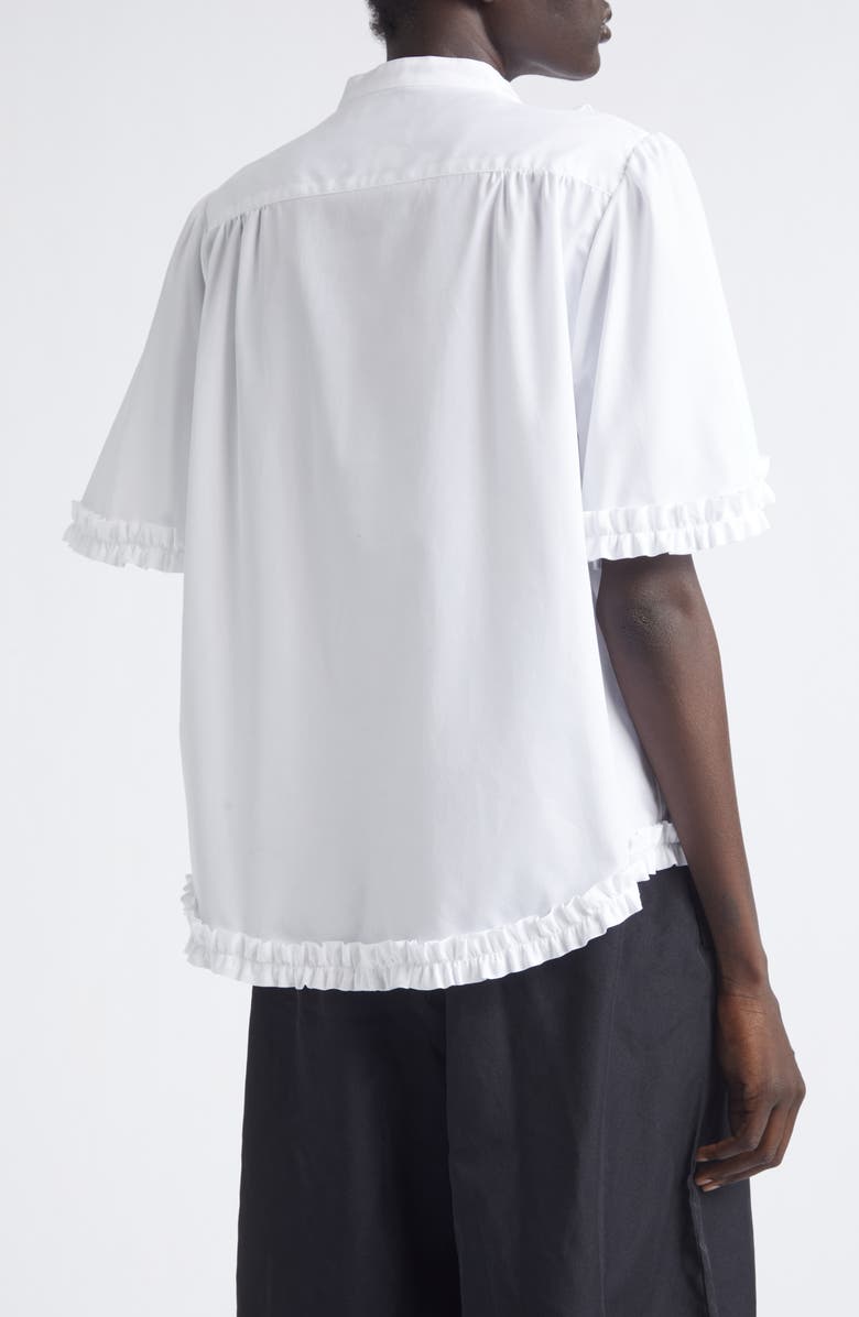 Noir Kei Ninomiya Ruffle Trim Cotton Broadcloth Button-Up Shirt, Alternate, color, White