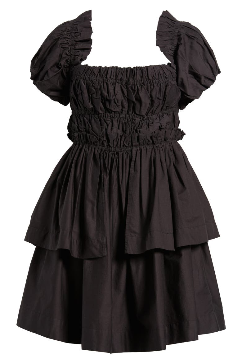 Lyza Ruffle Puff Sleeve Tiered Cotton Minidress, Alternate, color, BLACK