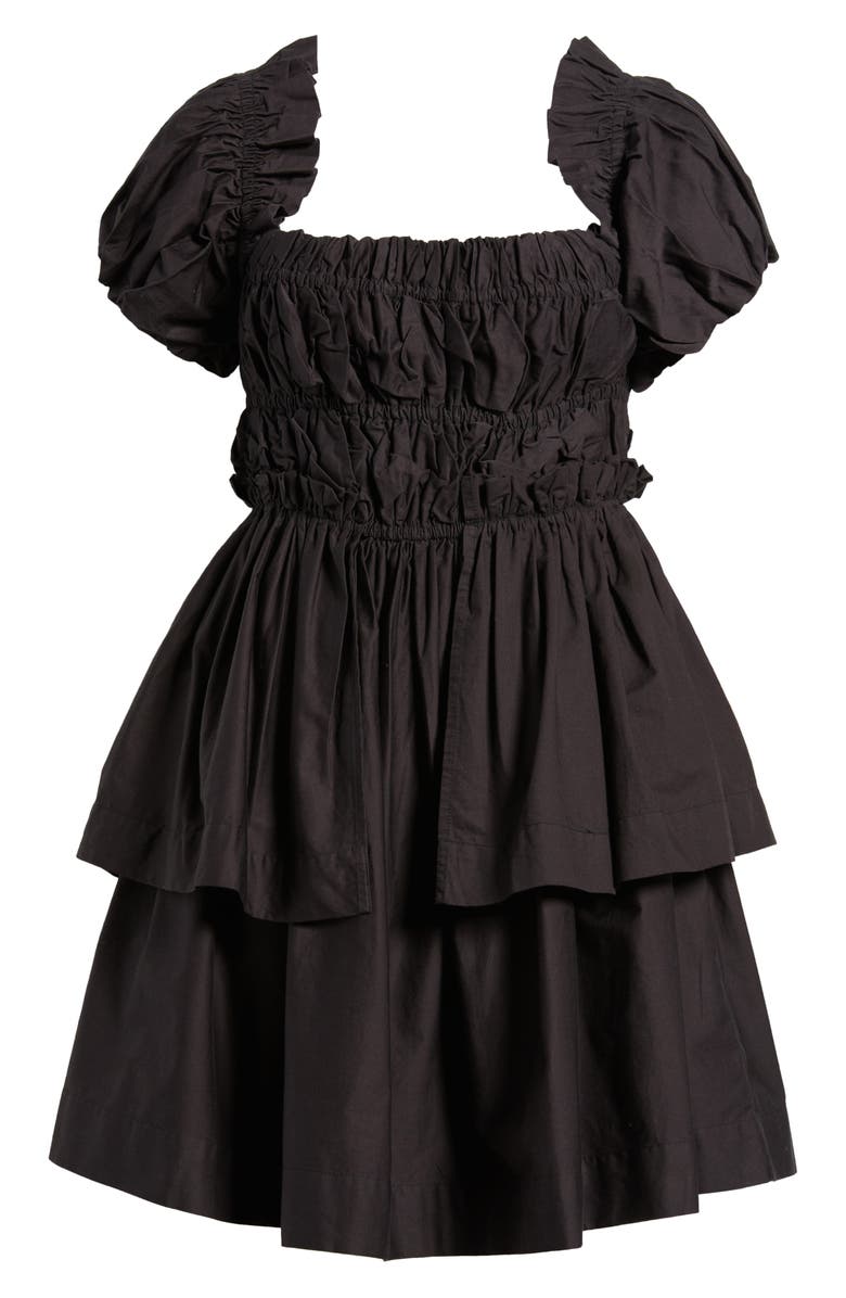 Damson Madder Lyza Ruffle Puff Sleeve Tiered Cotton Minidress, Alternate, color, Black