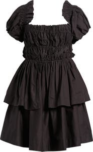 Damson Madder Lyza Ruffle Puff Sleeve Tiered Cotton Minidress