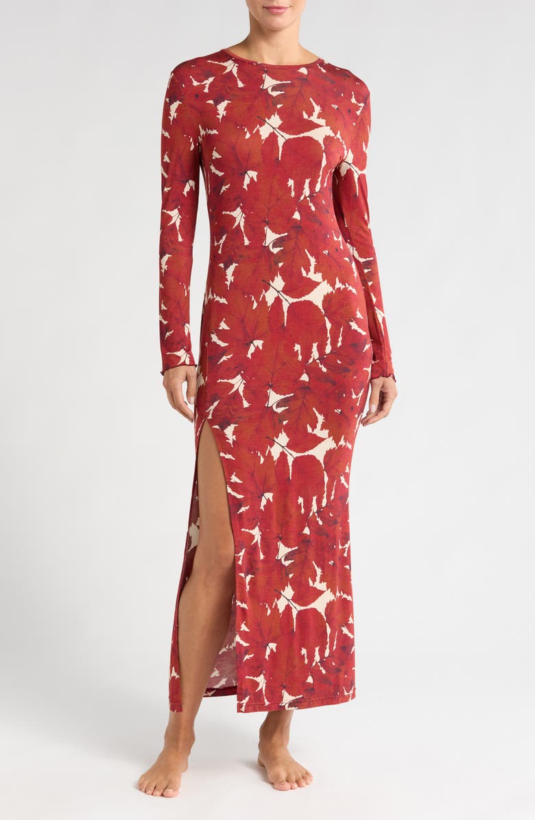 KILO BRAVA Long Sleeve Maxi Nightgown, Main, color, Fallen Leaves
