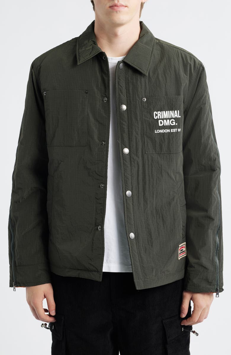 CRIMINAL DAMAGE Padded Nylon Shirt, Main, color, Khaki