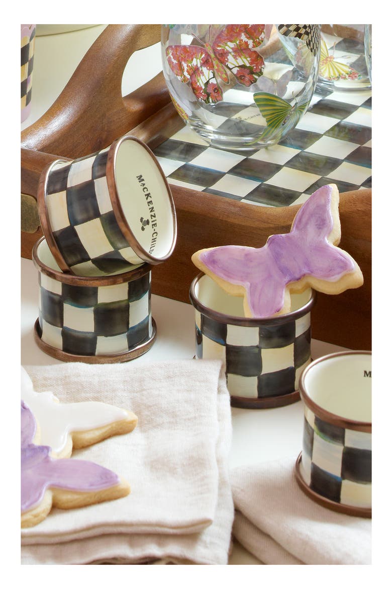 Courtly Check Set of 4 Enameled Steel Napkin Rings, Alternate, color, BLACK/ WHITE