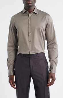 Canali Regular Fit Cotton Jersey Button-Up Shirt