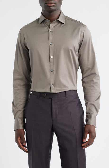Canali Regular Fit Cotton Jersey Button-Up Shirt