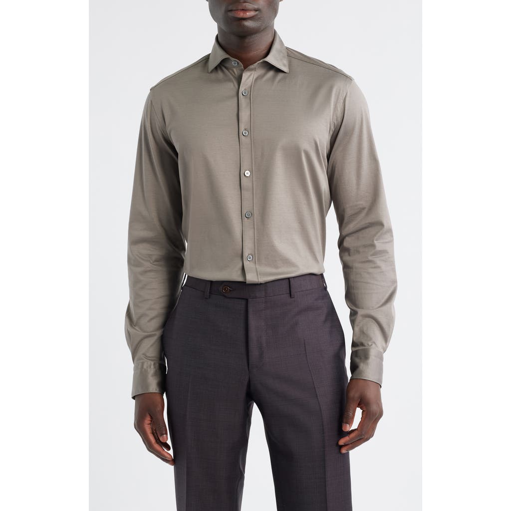 Canali Regular Fit Cotton Jersey Button-up Shirt In Brown