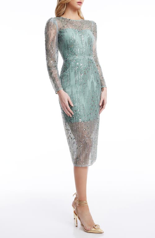 DRESS THE POPULATION DRESS THE POPULATION SOPHIA BEAD & SEQUIN LONG SLEEVE COCKTAIL MIDI DRESS