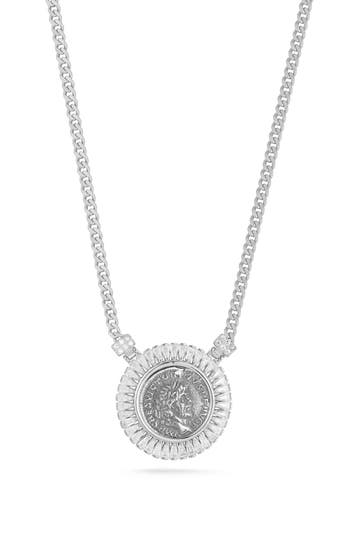 Chloe & Madison Chloe And Madison Silver Cz Bold Coin Necklace In Metallic