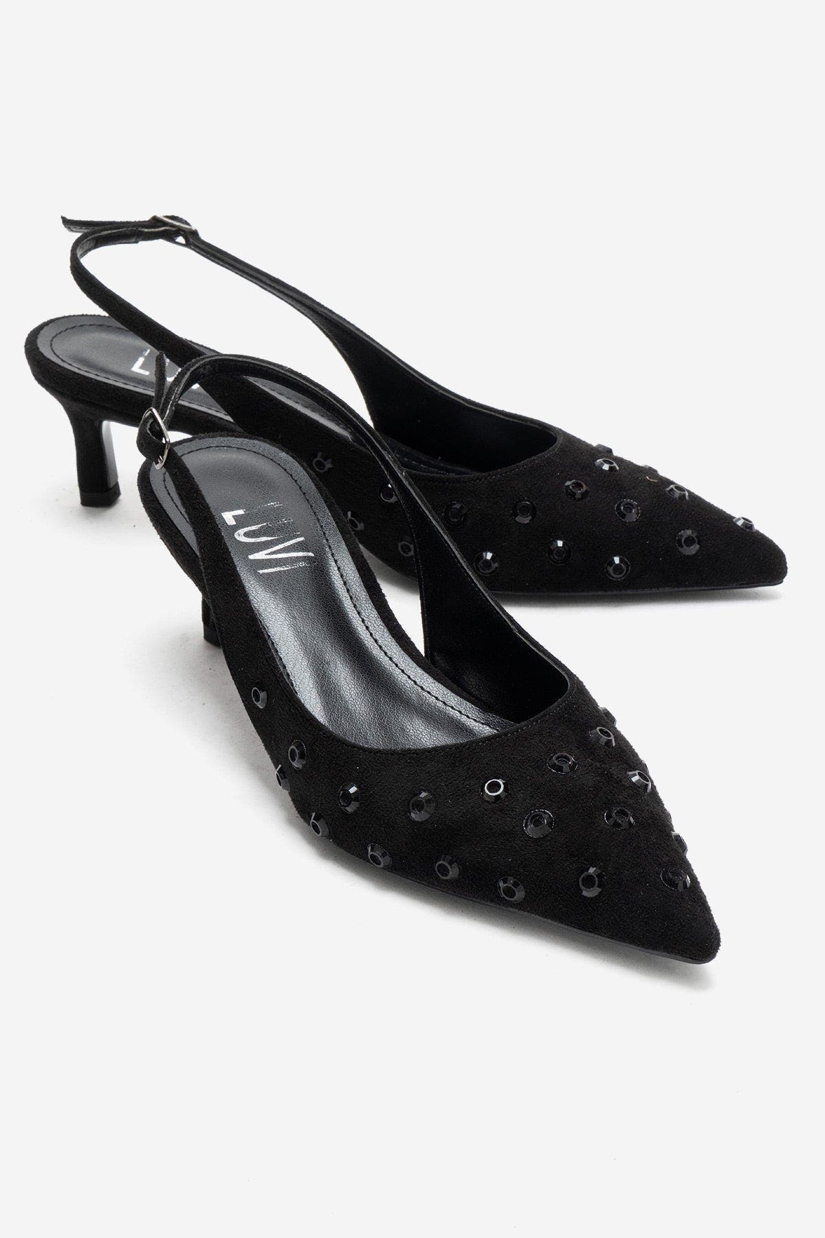 Prologue Shoes Lorex Embellished Stiletto Slingback Pump, Alternate, color, Black Suede