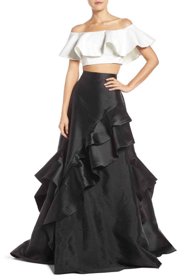 Two-Piece Ballgown, Main, color, IVORY/ BLACK
