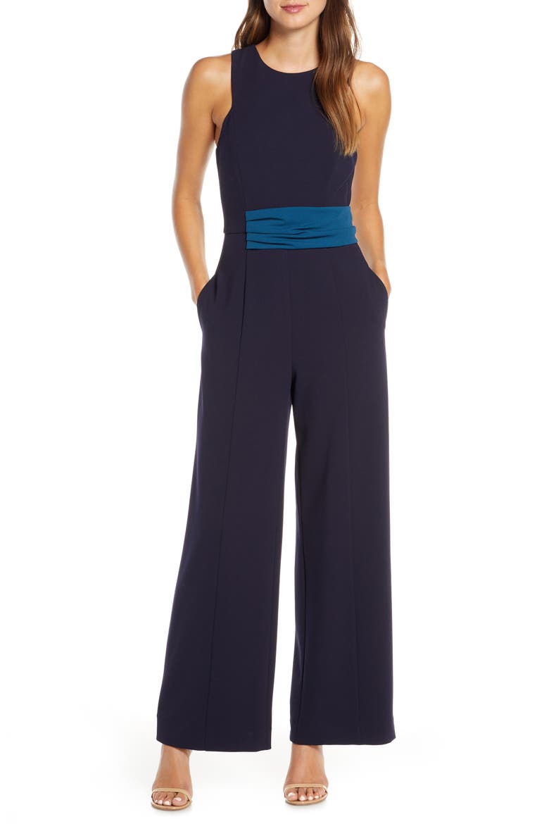Colorblock Waist Jumpsuit, Main, color, NAVY/TEAL