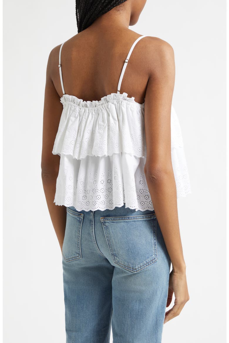 Oseanna Tiered Embroidered Cotton Top, Alternate, color, WHITE