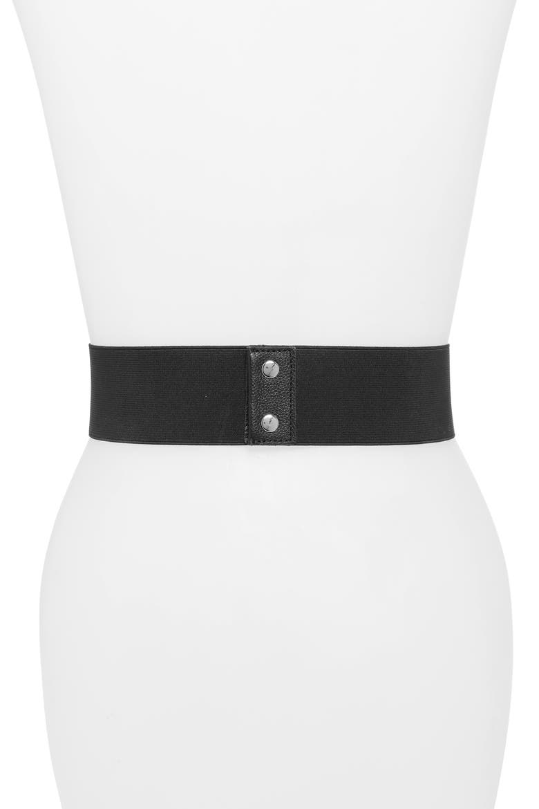 Double Wrap Leather Stretch Belt, Alternate, color, BLACK
