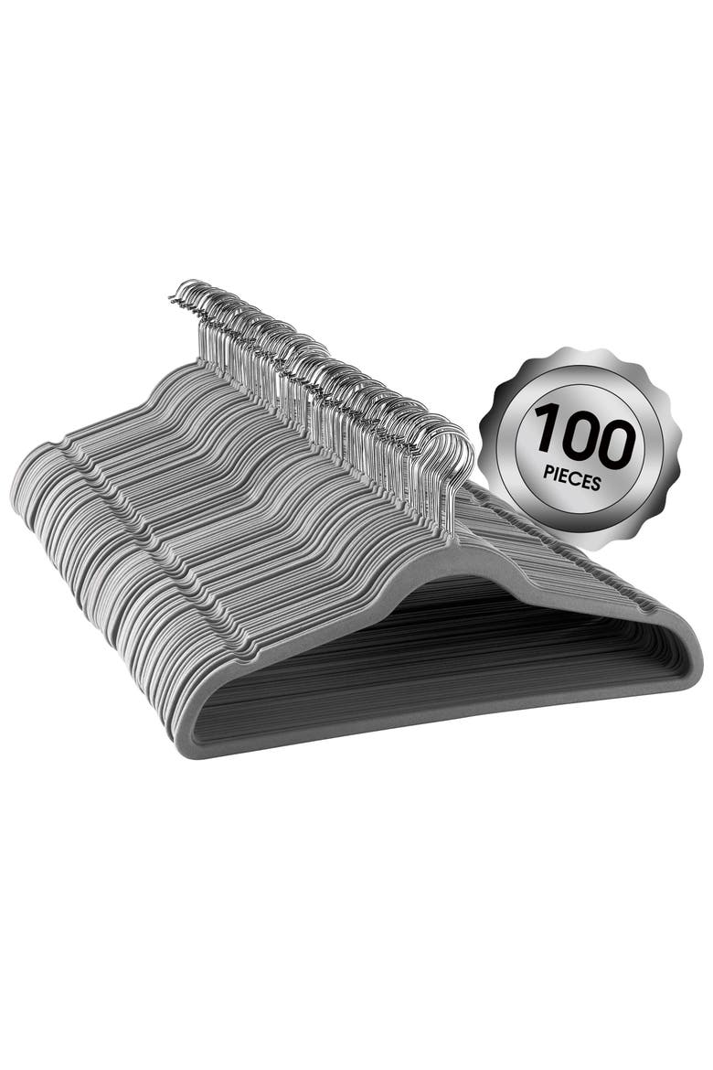 100 Piece Velvet Slim Hangers, Main, color, Grey