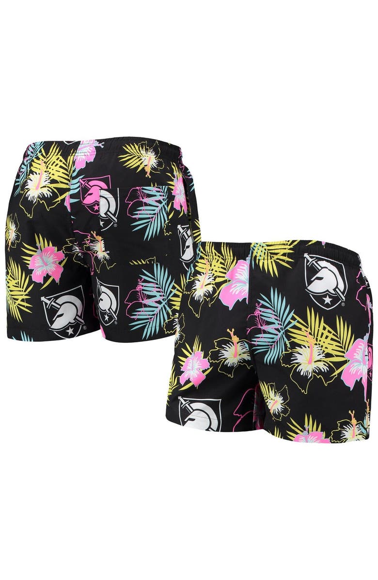 FOCO Men's FOCO Black Army Black Knights Neon Floral Swim Trunks, Main, color, Black