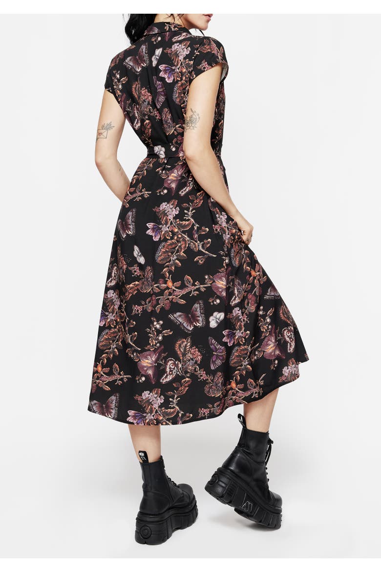 Eloise Floral Butterfly Print Midi Dress, Alternate, color, Purple