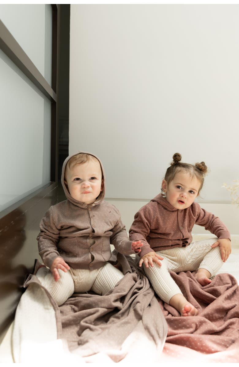 Bebe Bella Knitted Hooded Jacket with Patch Pockets, Alternate, color, Mink/Dark Almond