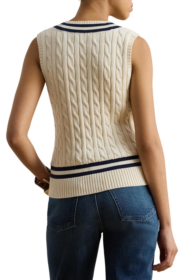 Acrylic Knit Vest With Contrast Trim Blue Ocean Cricket Cable