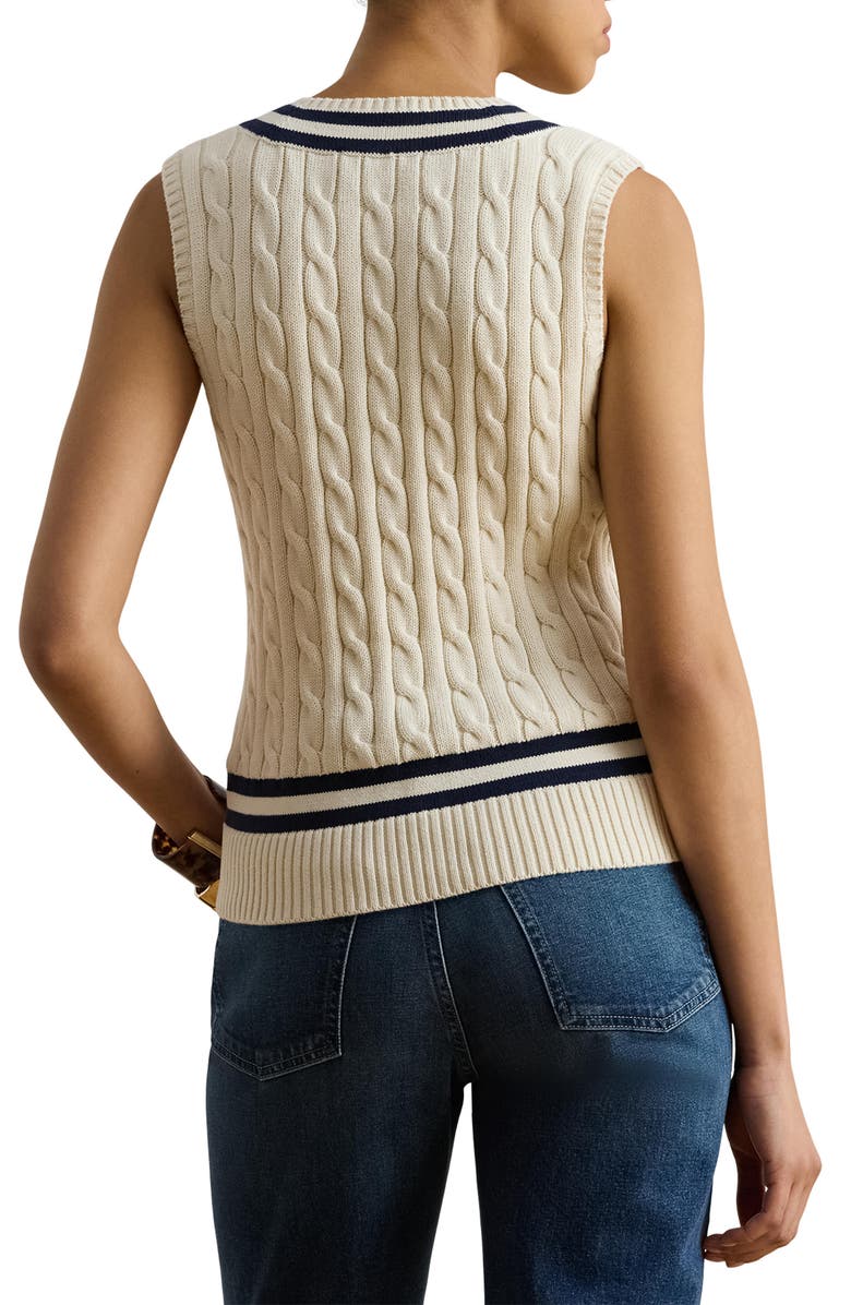Lauren Ralph Lauren Nalrun Cable Stitch Cotton Cricket Sweater Vest, Alternate, color, Cream/ Refined Blue