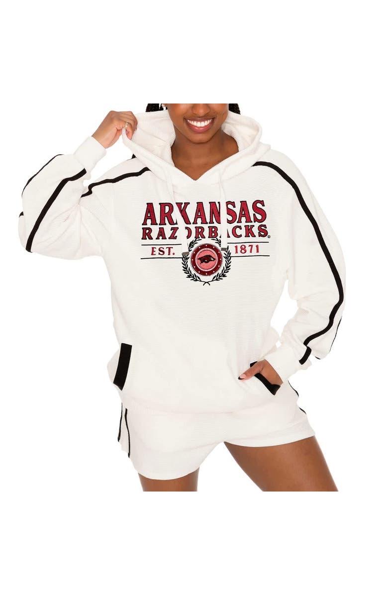 GAMEDAY COUTURE Women's Gameday Couture Cream Arkansas Razorbacks Down, Set, Go Pullover Hoodie and Shorts Set, Alternate, color, Cream