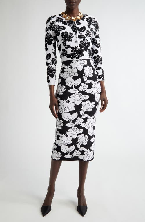 Shop Carolina Herrera Floral Jacquard Crop Cardigan In White/black